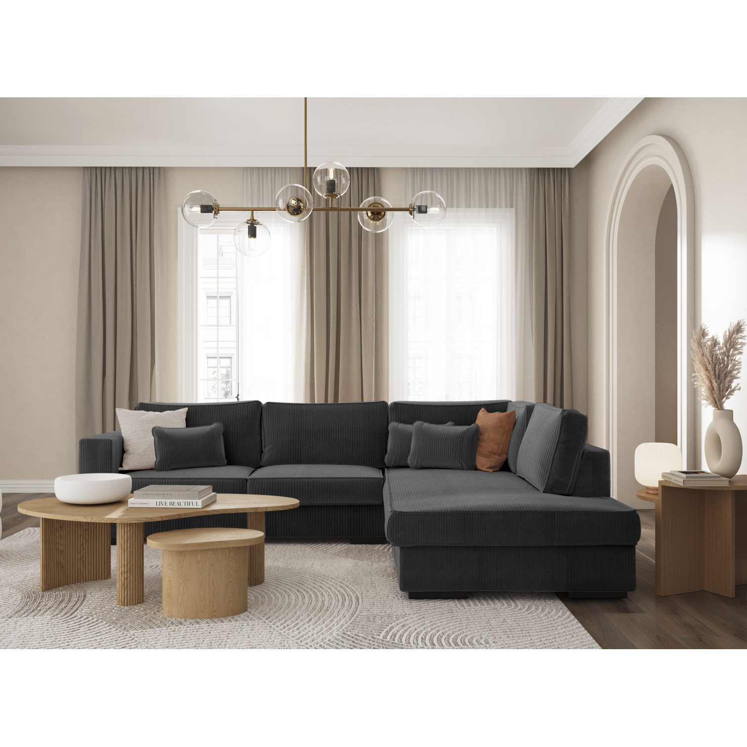 belami - Canapé velours côtelé Gris - Vue supplémentaire 2