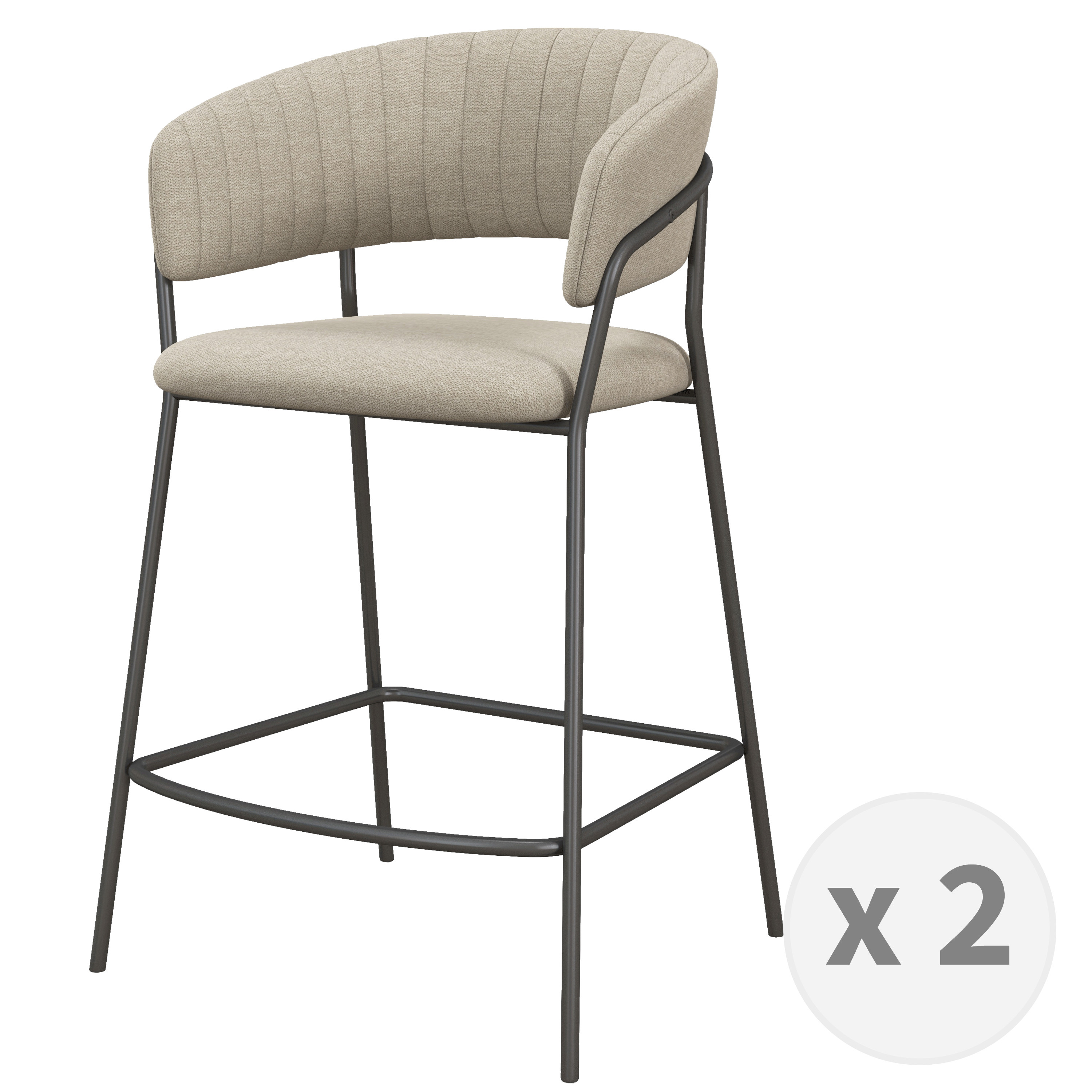 fauteuil de bar en tissu lin et métal noir (x2)