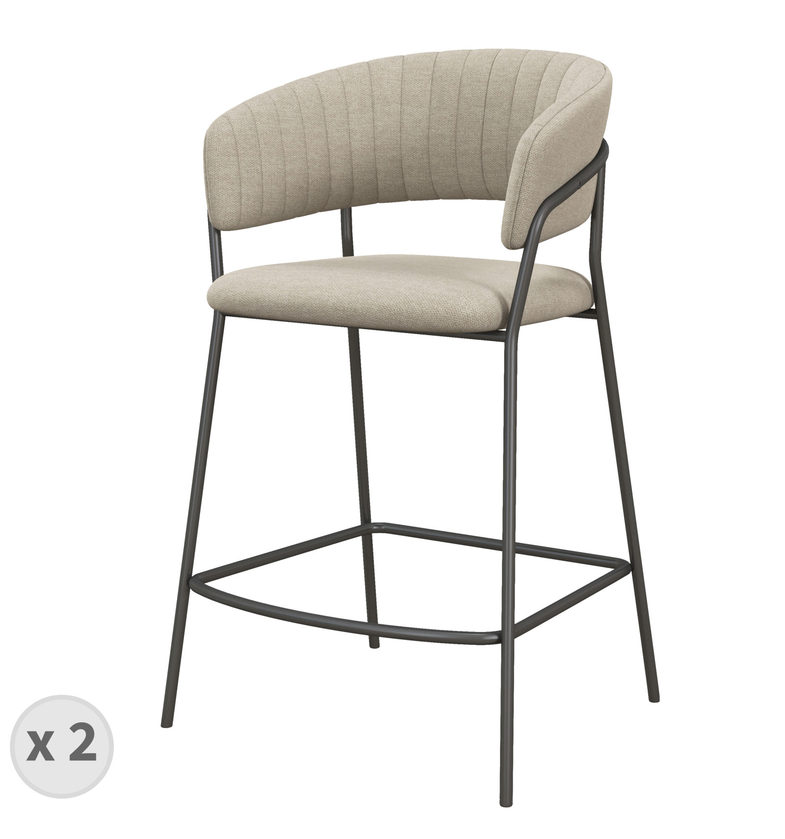 LUCA-Fauteuil de bar en tissu Lin et métal noir (x2)