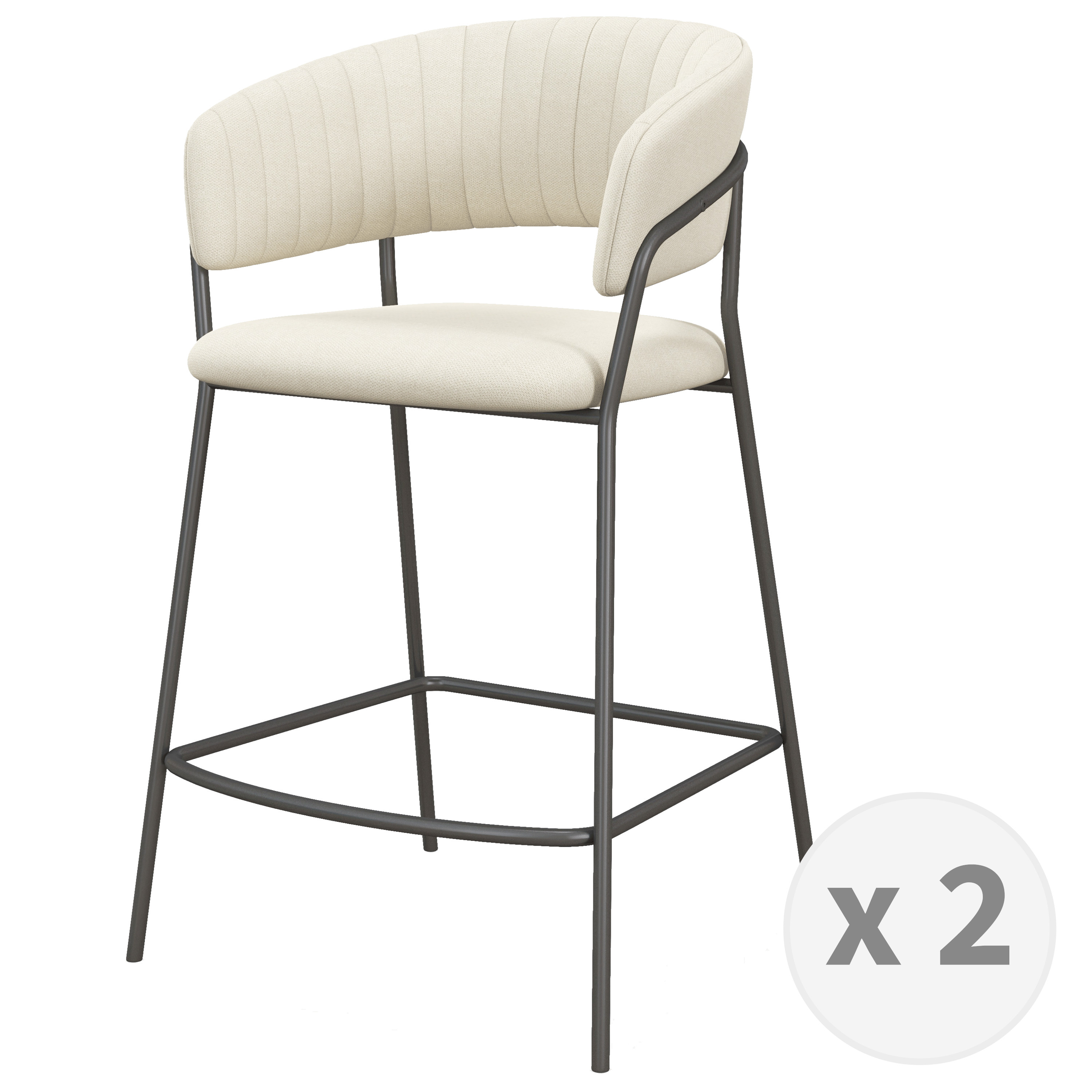 fauteuil de bar en tissu vanille et métal noir (x2)