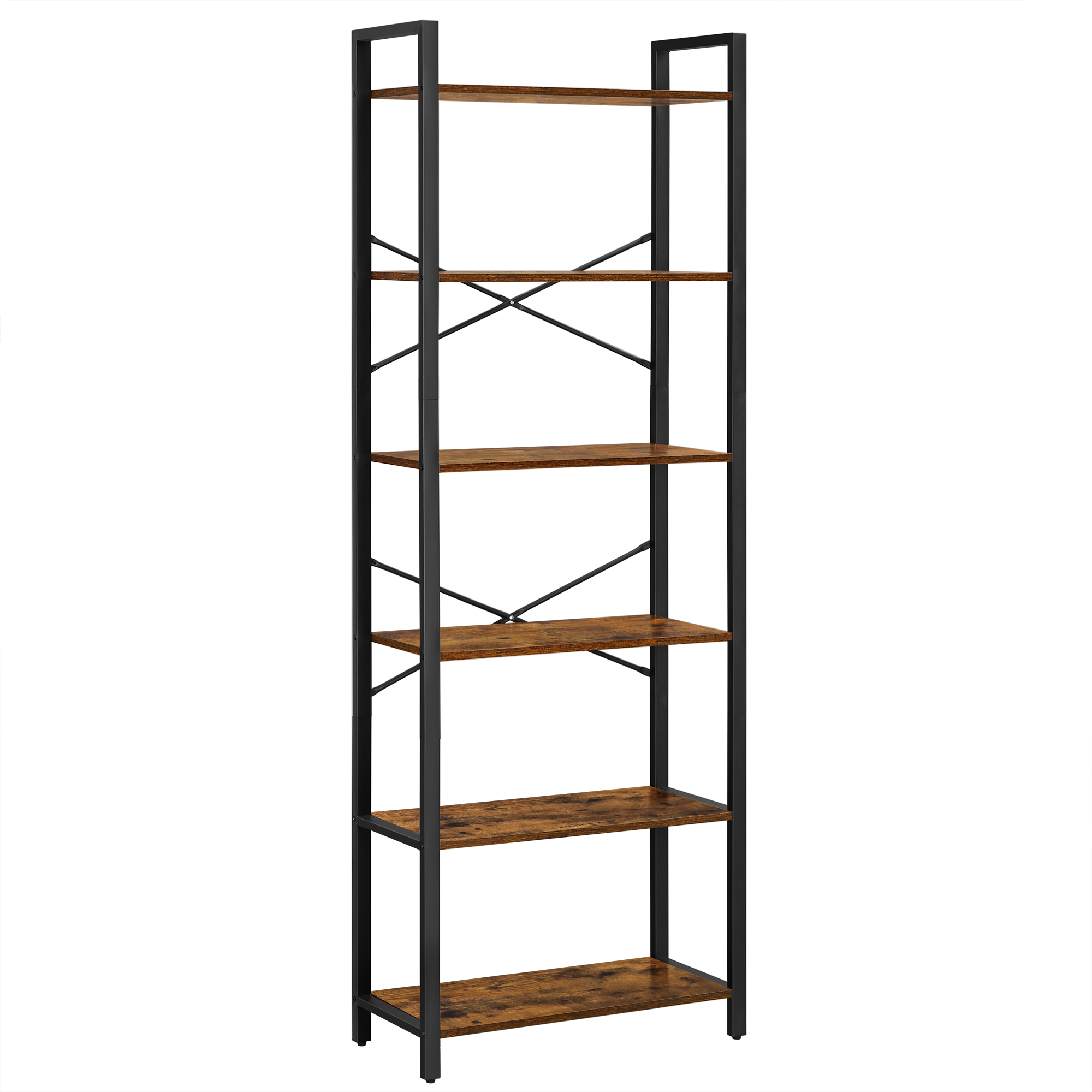 Étagère à 6 niveaux effet bois acier marron rustique noir