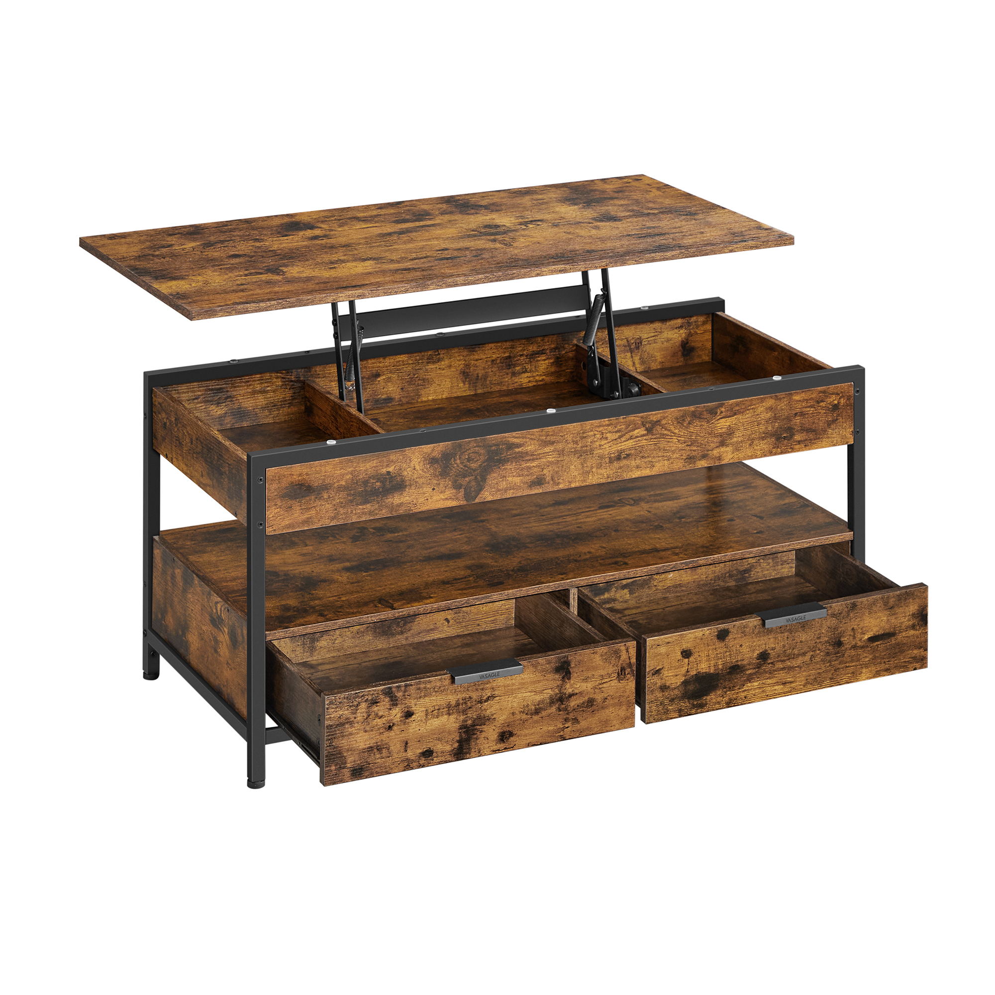table basse avec plateau relevable effet bois marron rustique