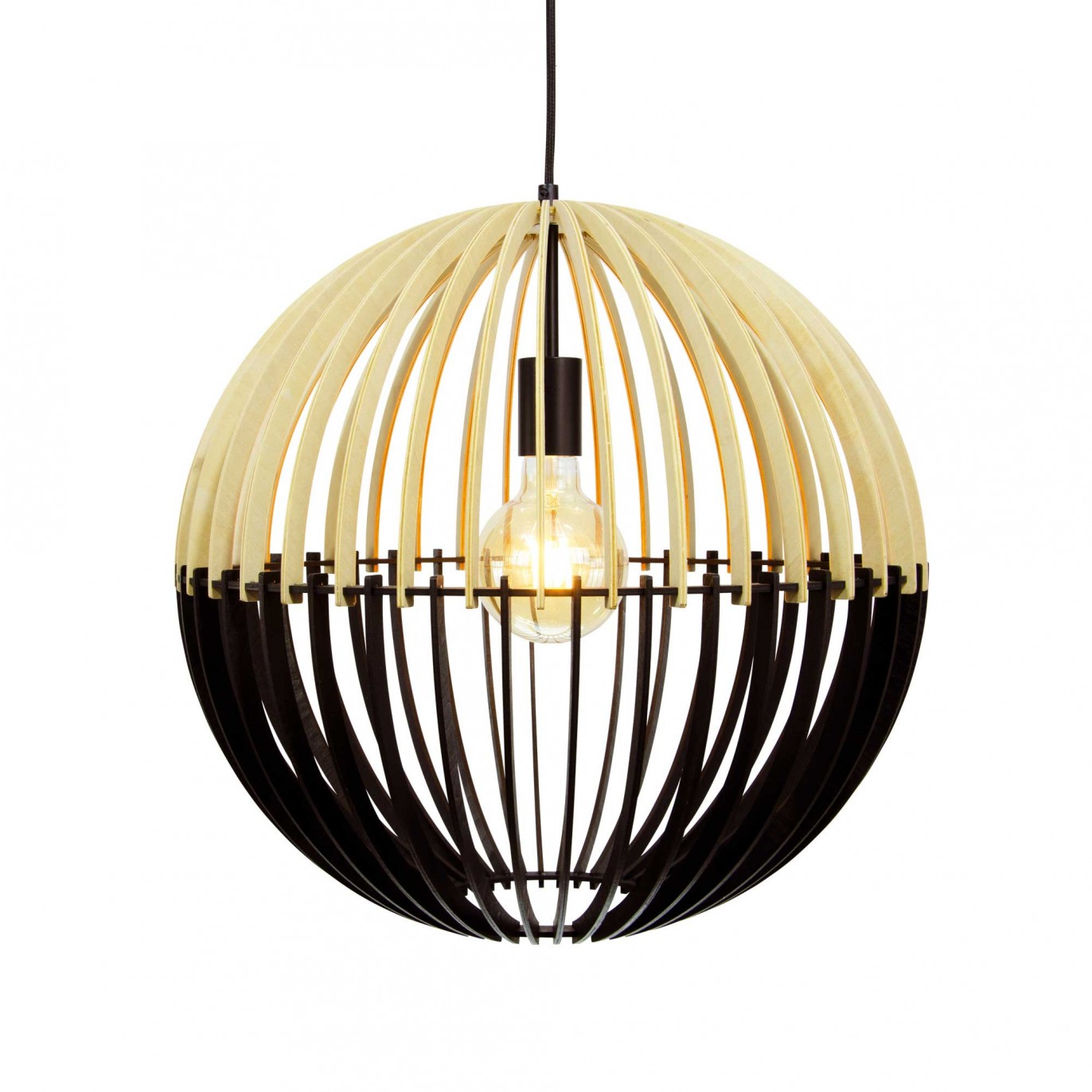 Suspension grand modèle en lamelles de bois naturel et noir