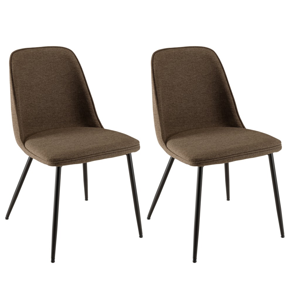 Lot de 2 chaises tissu marron dossier droit pieds acier noir