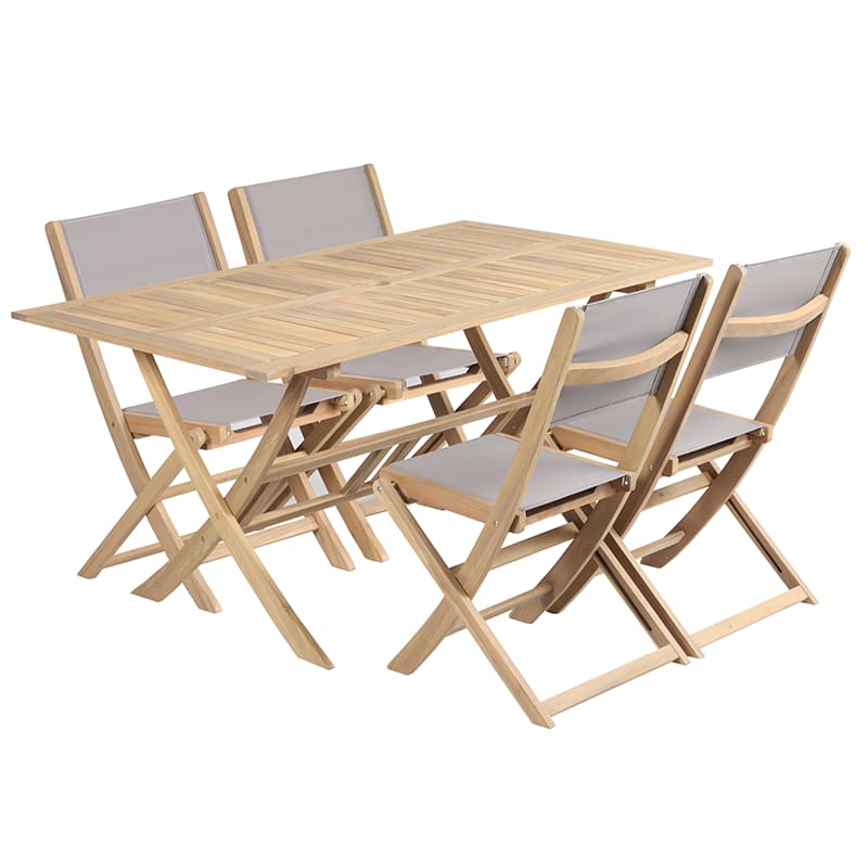 ensemble table et chaises  4 places bois d'acacia et textilène taupe