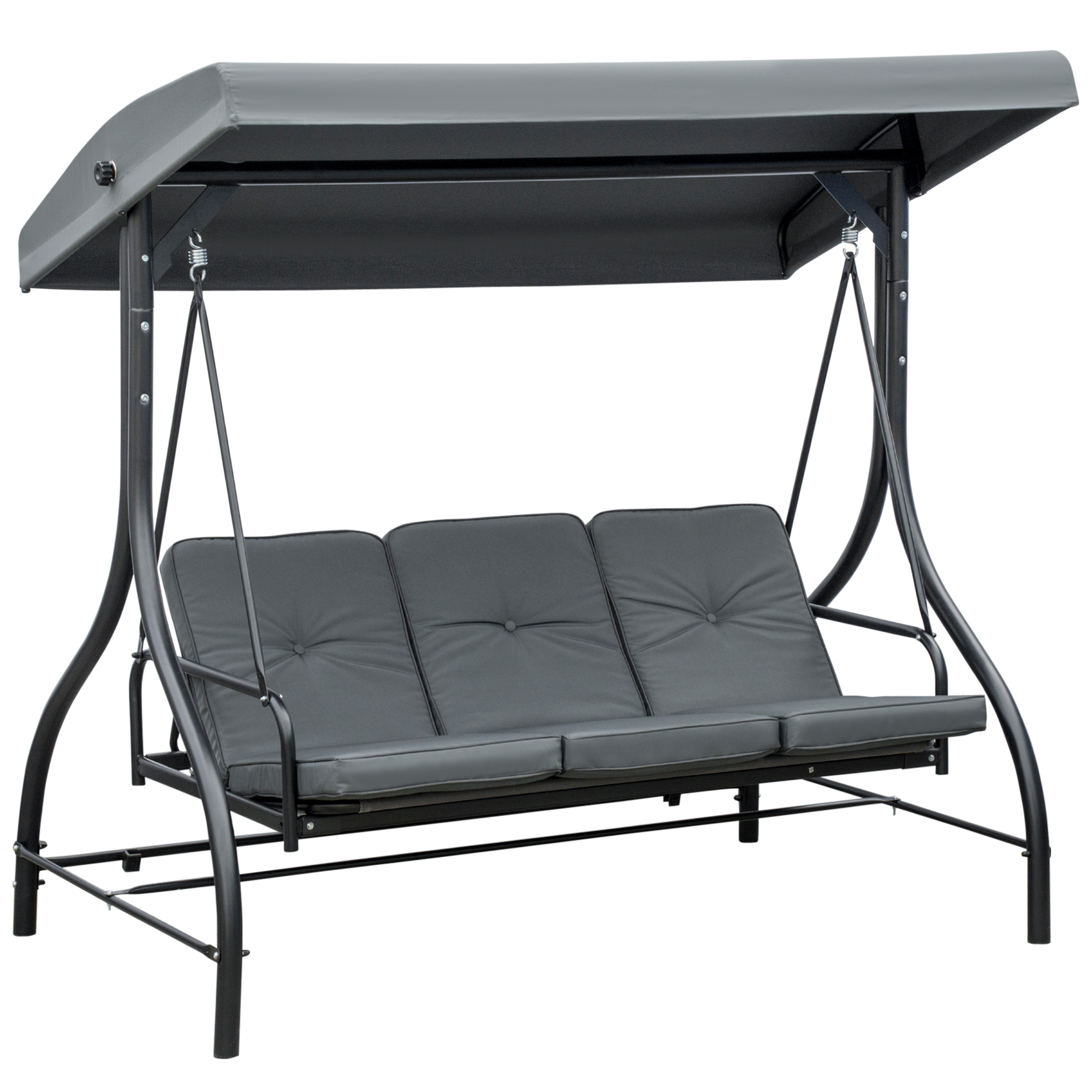 Balancelle de jardin 3 places convertible avec matelas gris métal noir