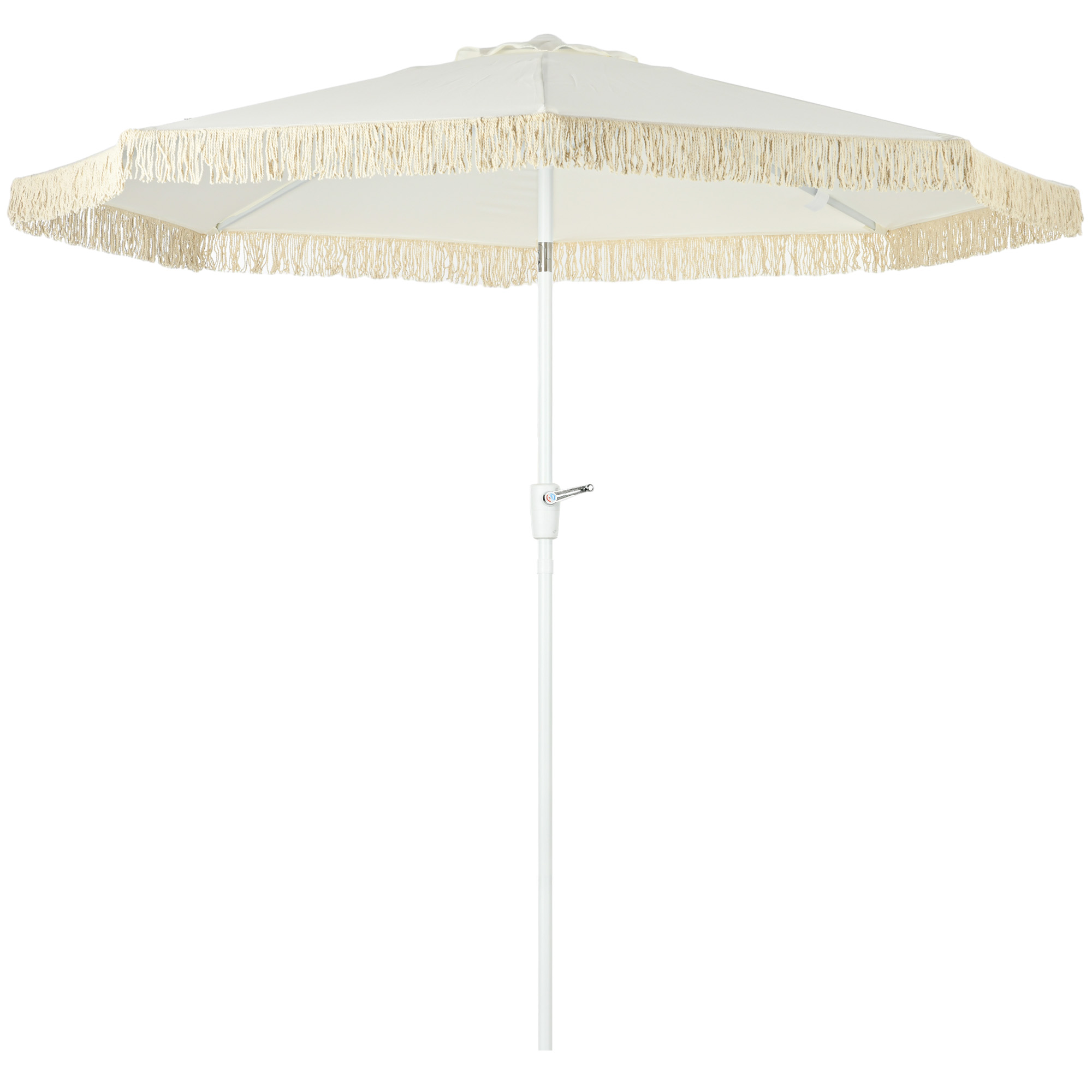 Parasol inclinable de jardin style bohème à franges polyester crème