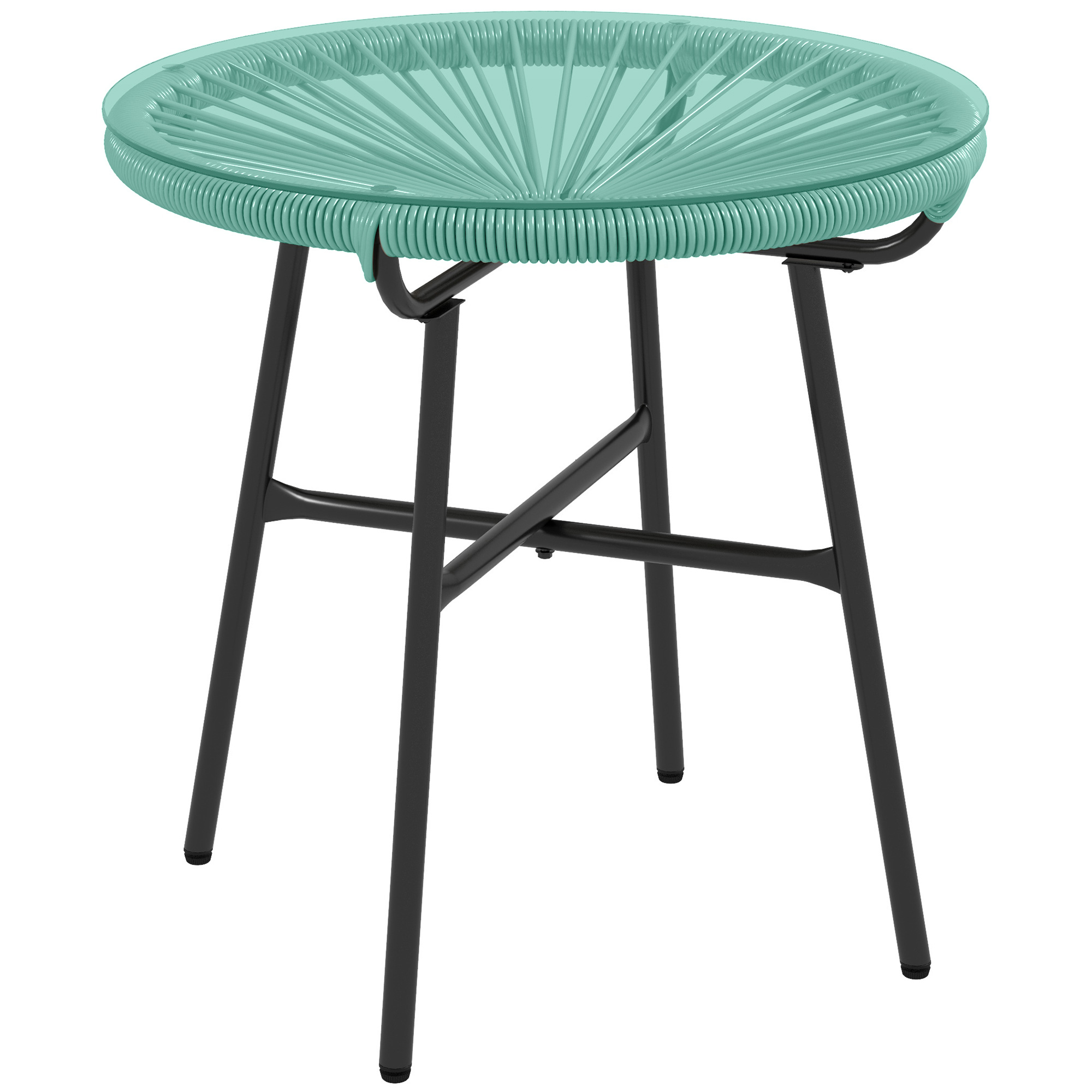 table basse ronde de jardin résine verre trempé vert turquoise