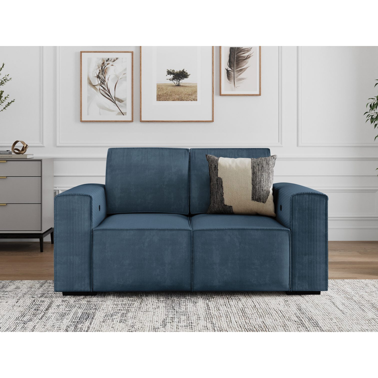 charline - Canapé relax velours côtelé Bleu - Vue supplémentaire 2