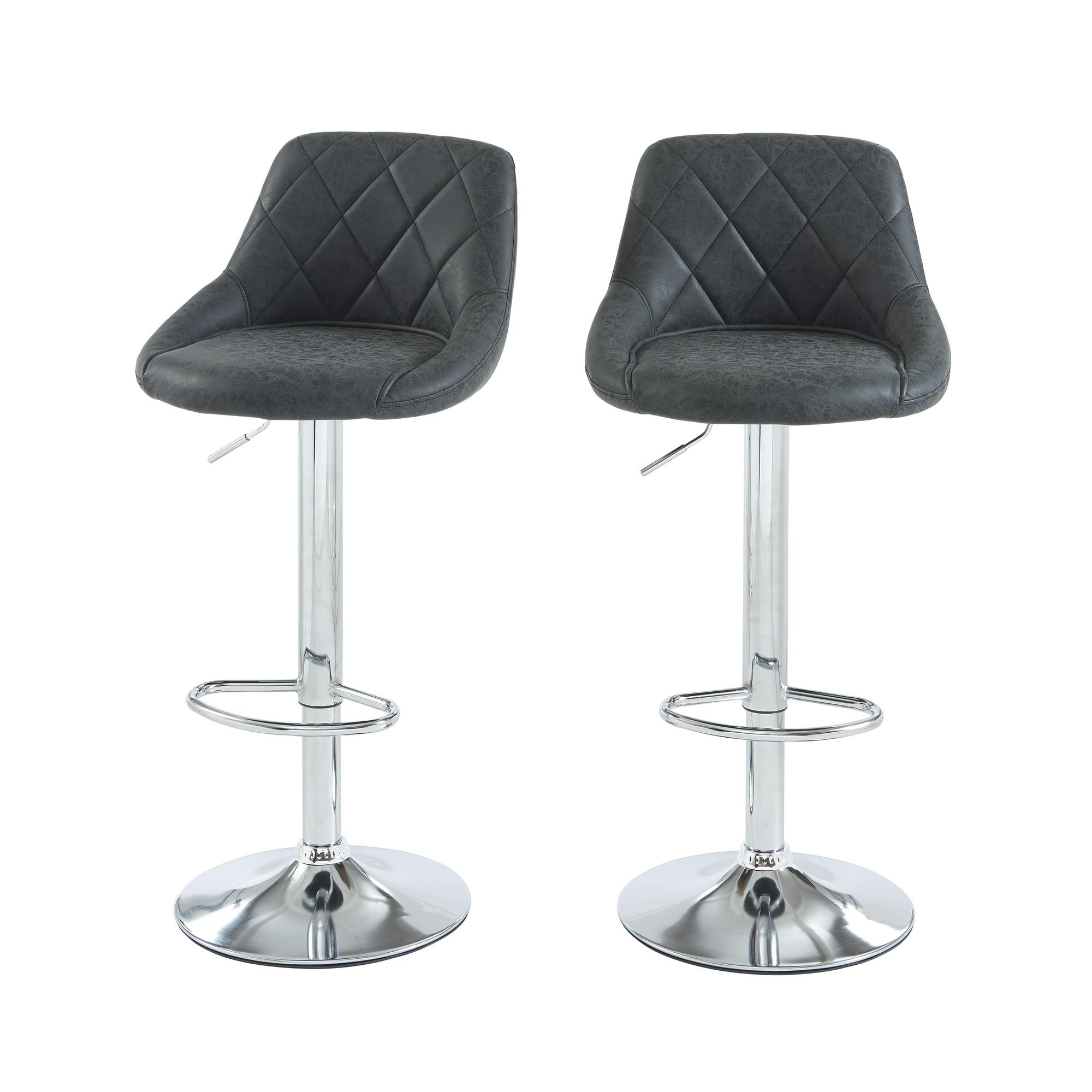 Lot de 2 tabourets de bar en pu noir piètement chromé