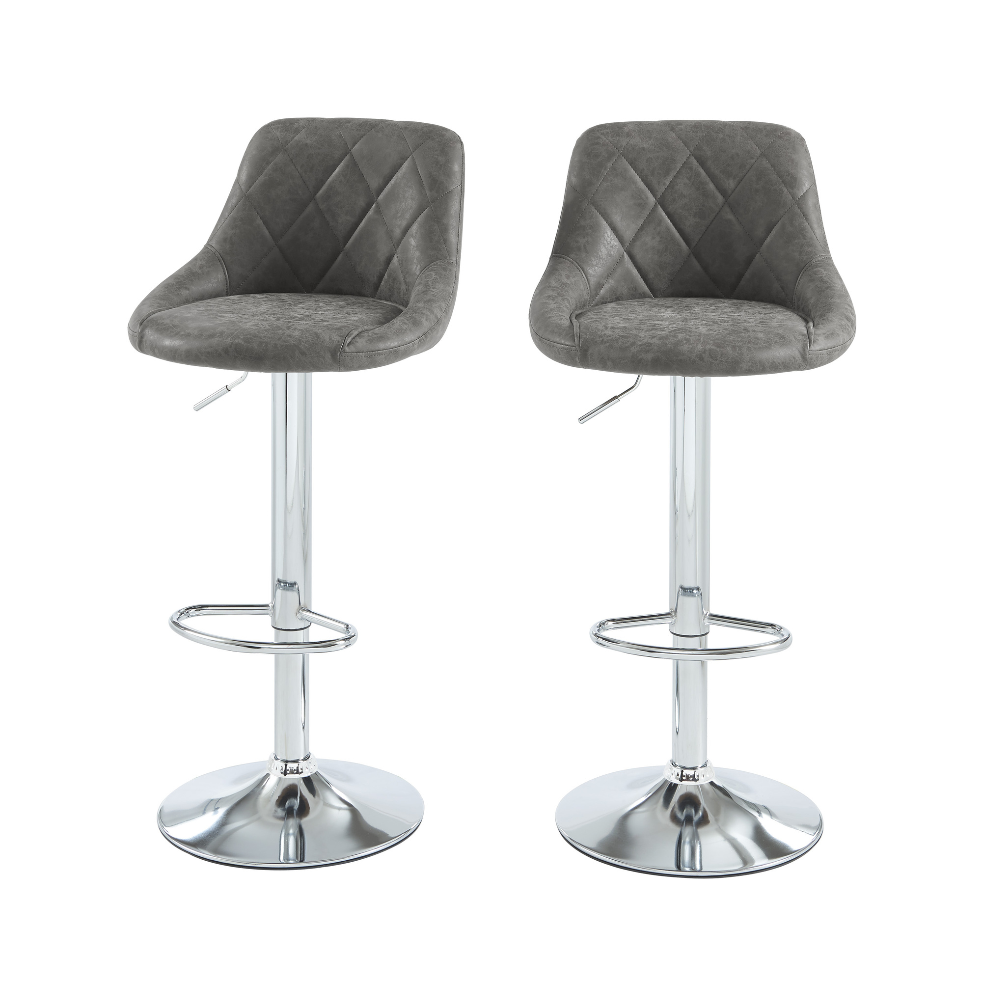 Lot de 2 tabourets de bar en pu gris piètement chromé