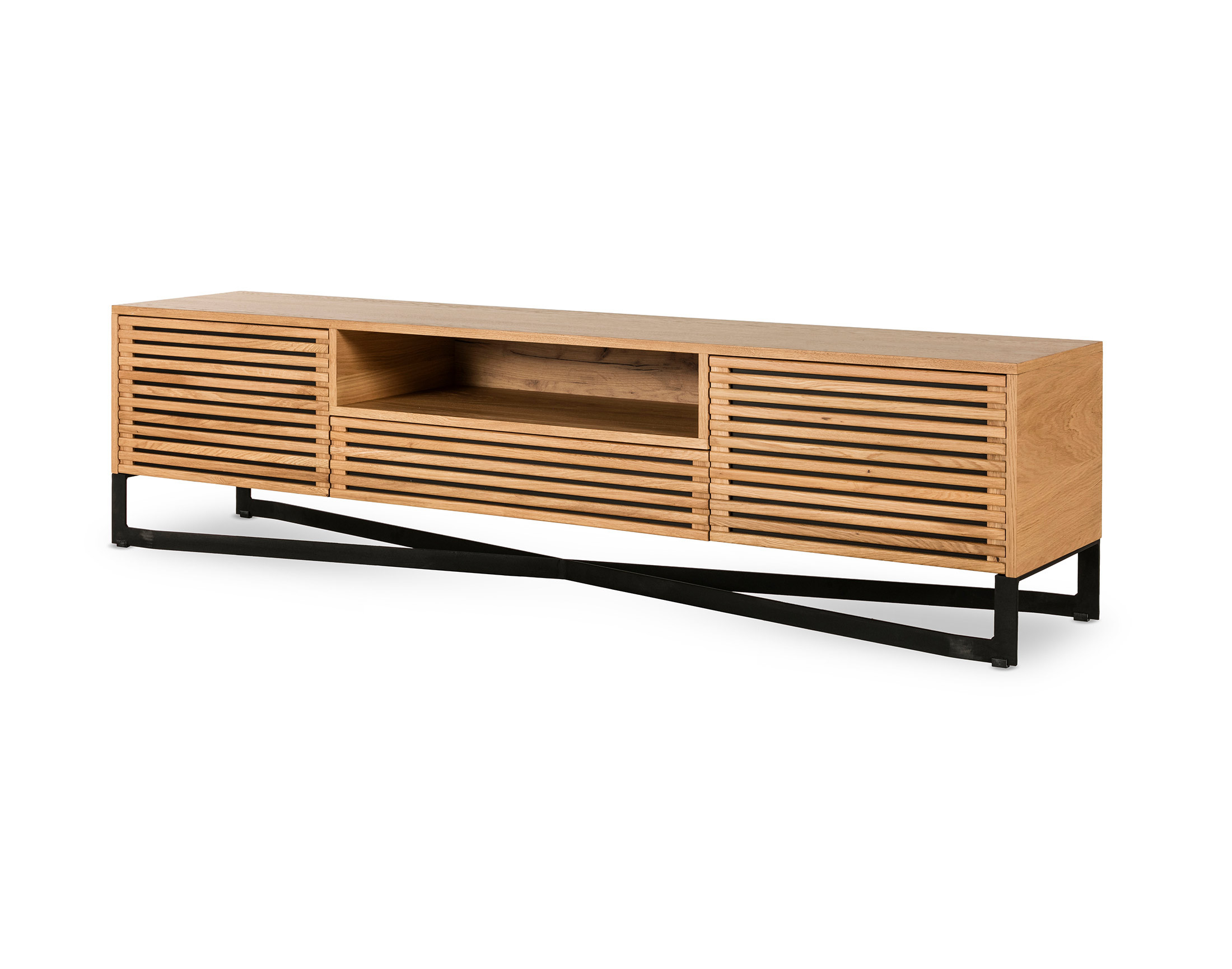 Meuble TV style contemporain 200 cm noir / bois