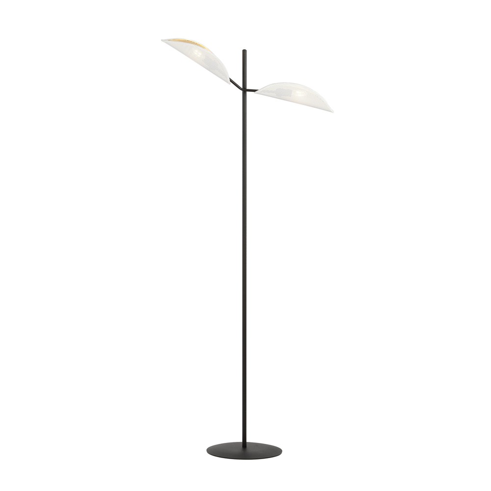 Lampadaire de style moderne avec 2 abat-jour en tissu blanc