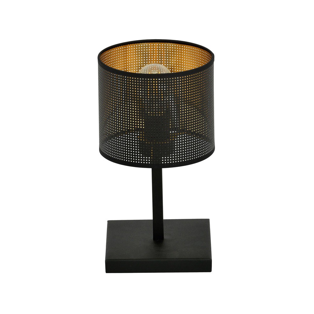 lampe de table avec base rectangulaire noire et intérieur doré