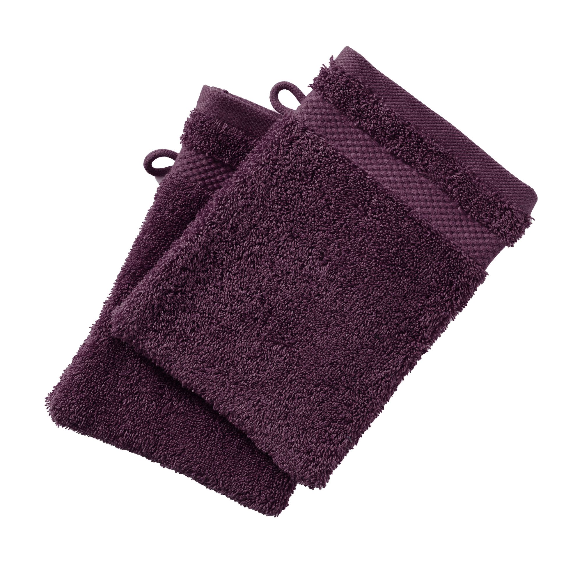lot de 2 gant de toilette 15x21 violet aubergine en coton 500 g/m²