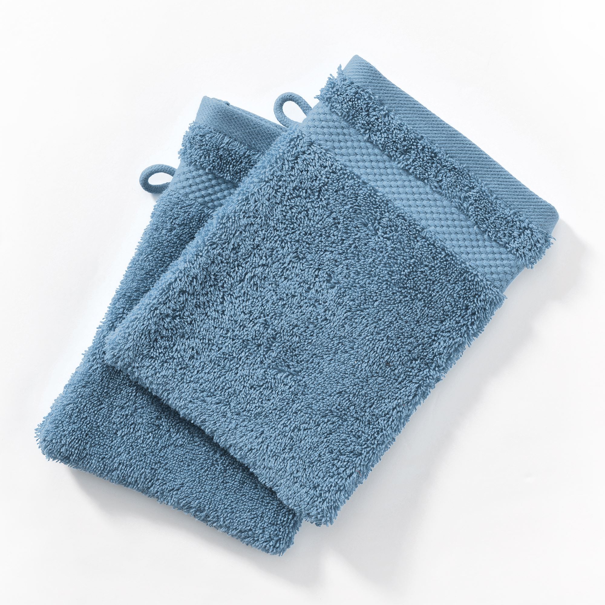 lot de 2 gant de toilette 15x21 bleu nuage en coton 500 g/m²
