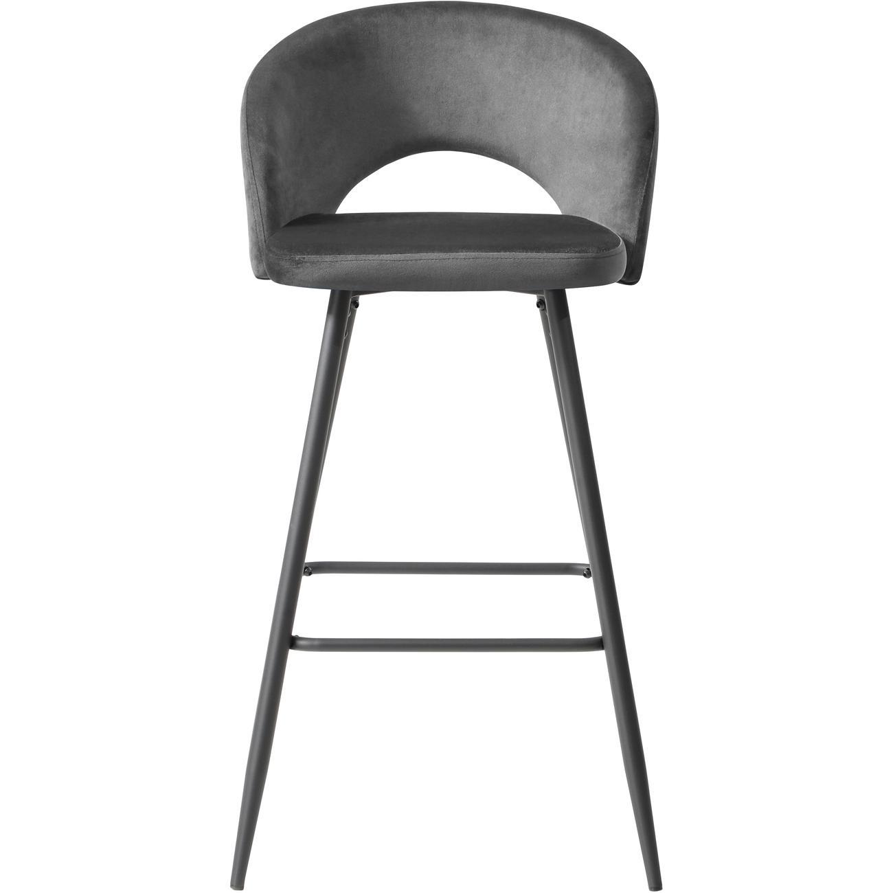 Tabouret de bar assise velours gris pieds métal – Lot de 2