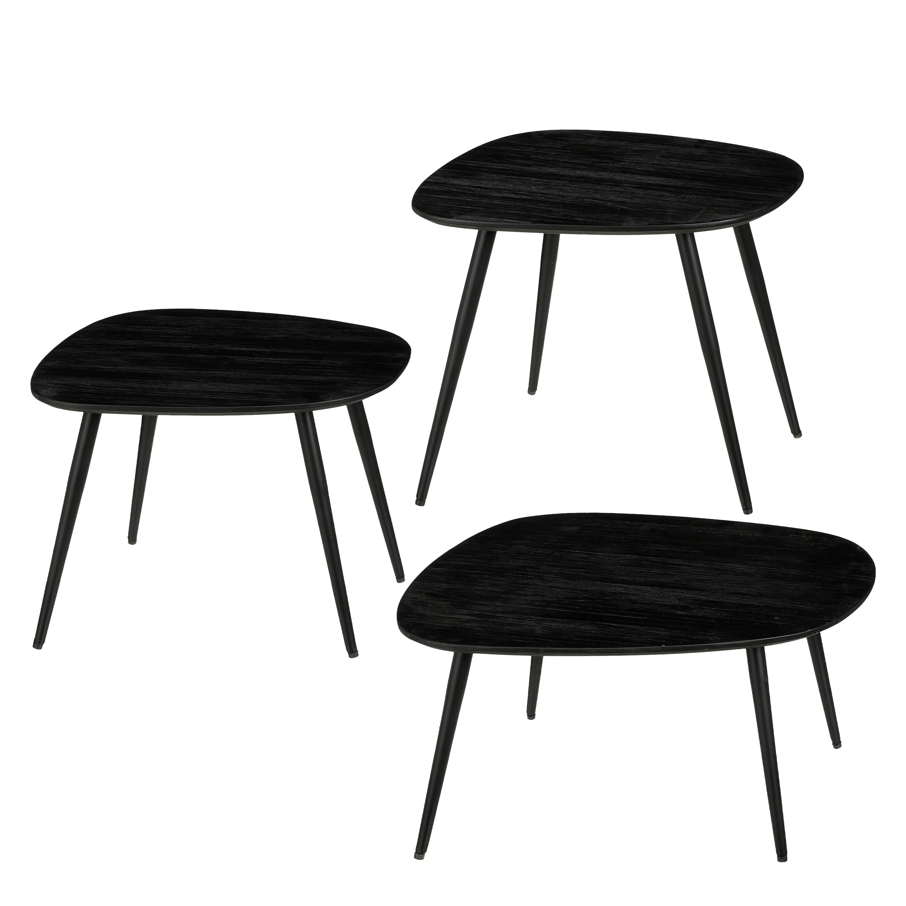 Lot de 3 tables d’appoint en bois recyclé noir H34