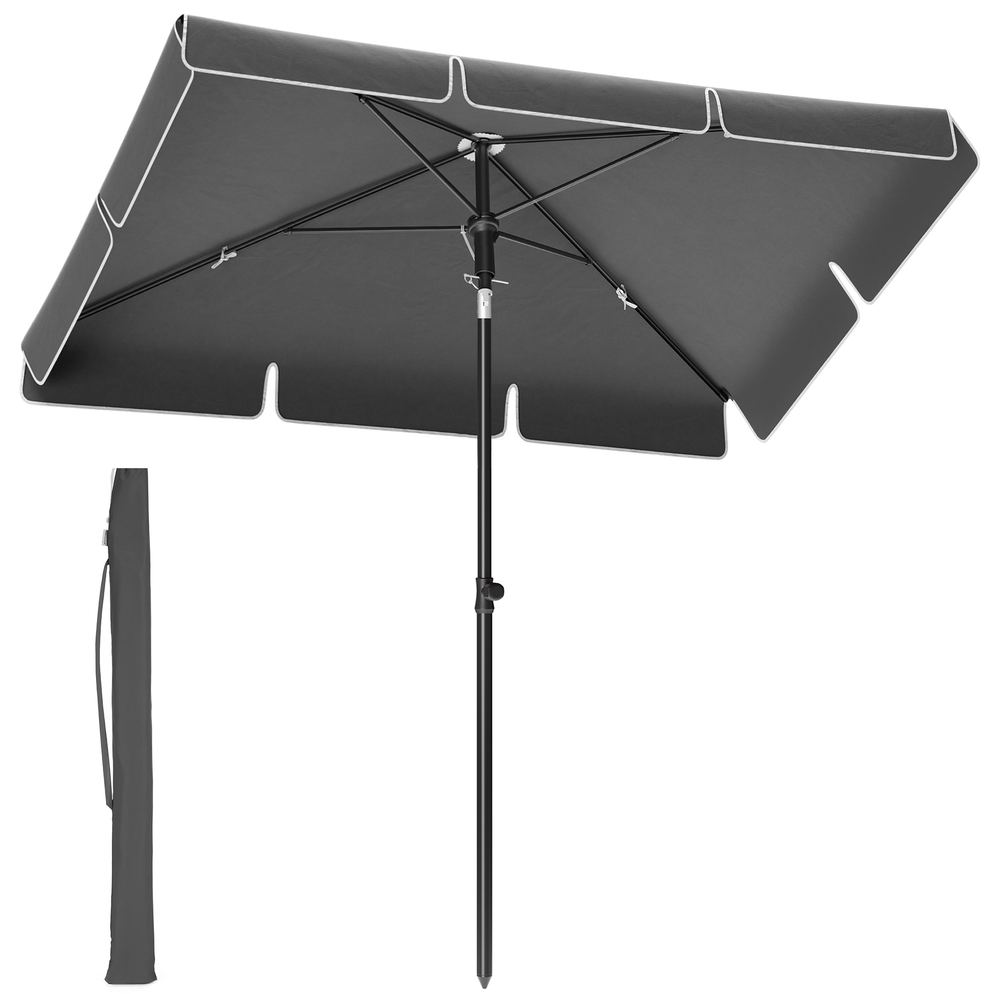 Parasol 200 x 125 cm protection solaire upf 50+ inclinable gris