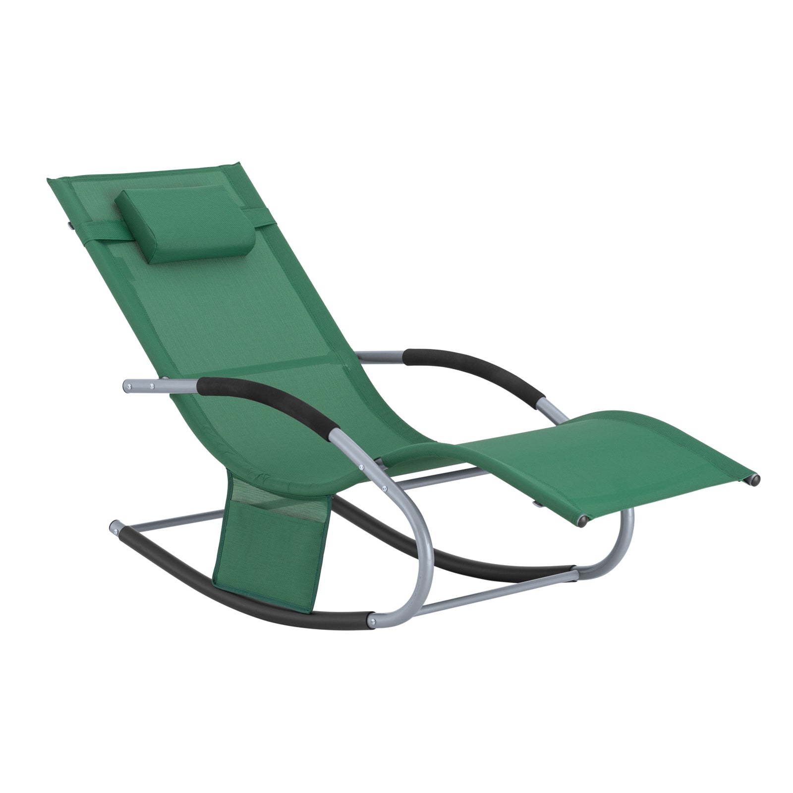 Chaise longue verte foncé à bascule avec appui-tête pochette latérale