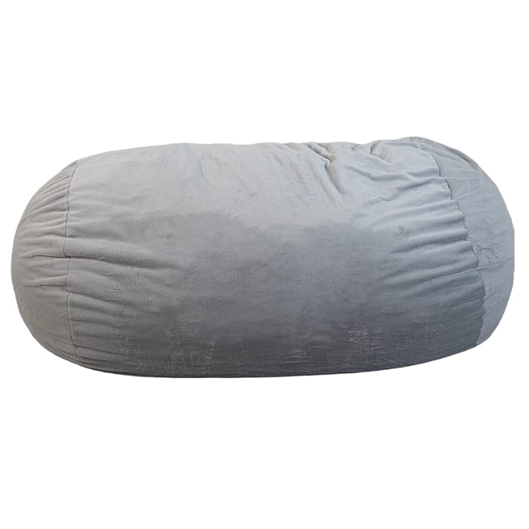 Pouf long géant déhoussable fausse fourrure gris clair 160 cm