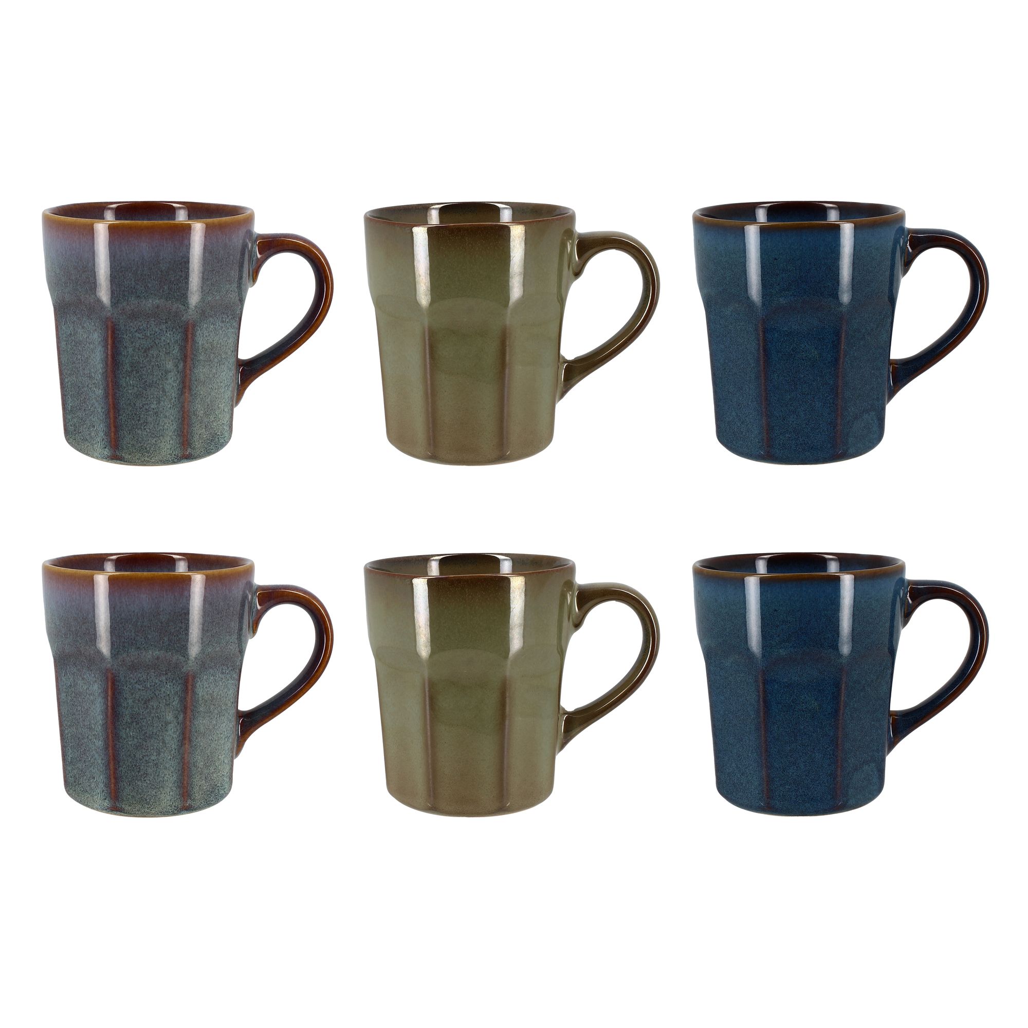 lot de 6 mugs en grès - 3 couleurs assorties 28cl