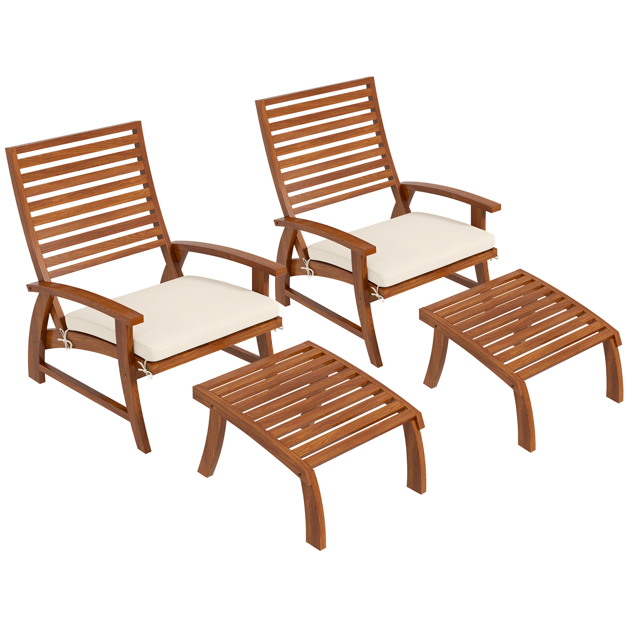 Ensemble de 2 fauteuils relax de jardin avec repose-pied coussins