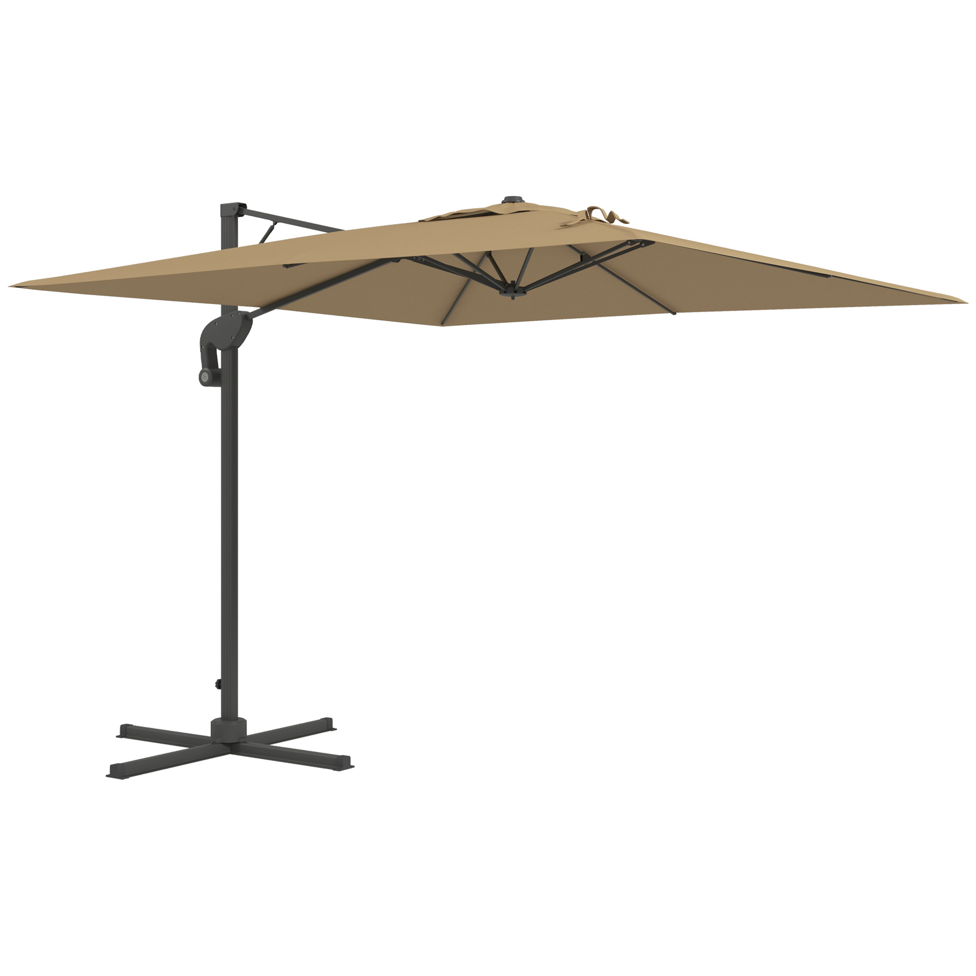 Parasol déporté carré pivotant 360° manivelle alu. polyester kaki