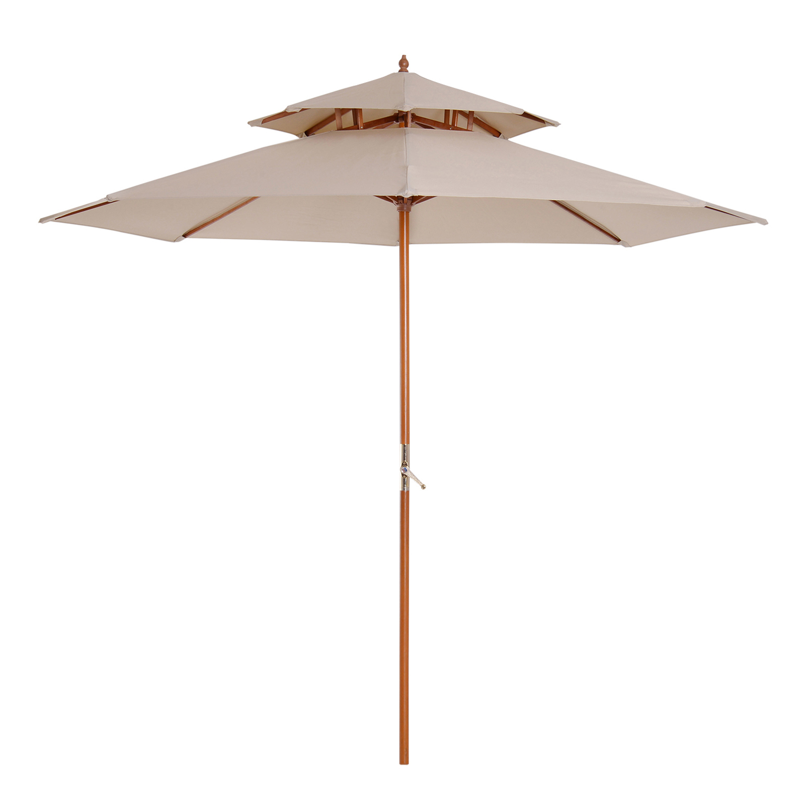 Parasol droit 2 toits bois de peuplier polyester haute densité beige