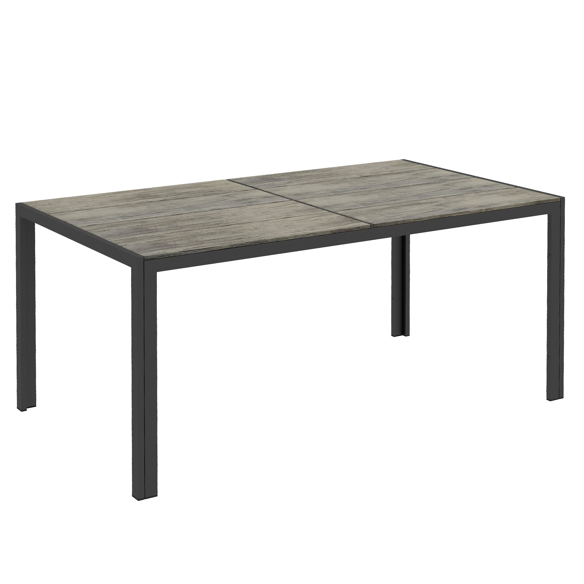 Table à manger jardin 6 places alu plateau composite aspect bois gris