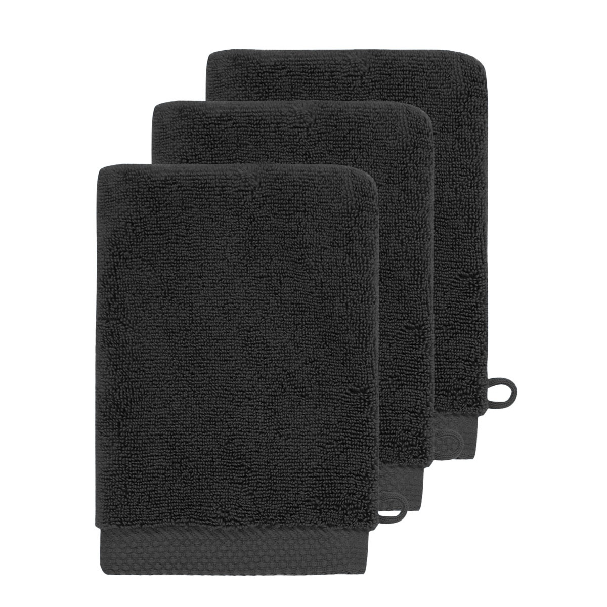 3 gants de toilette zéro twist 560 g/m²  noir 16x22 cm