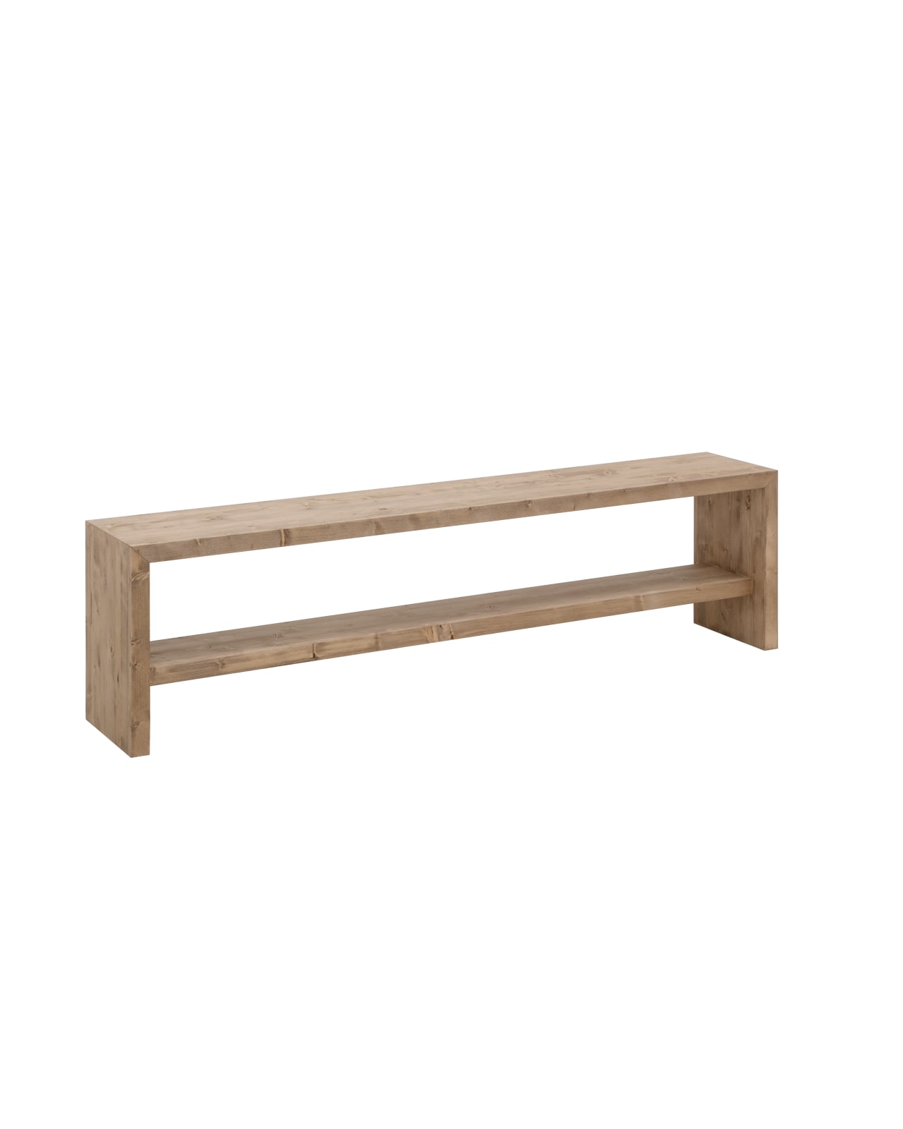 Banc à chaussures en bois de sapin ton vieilli 145x45cm