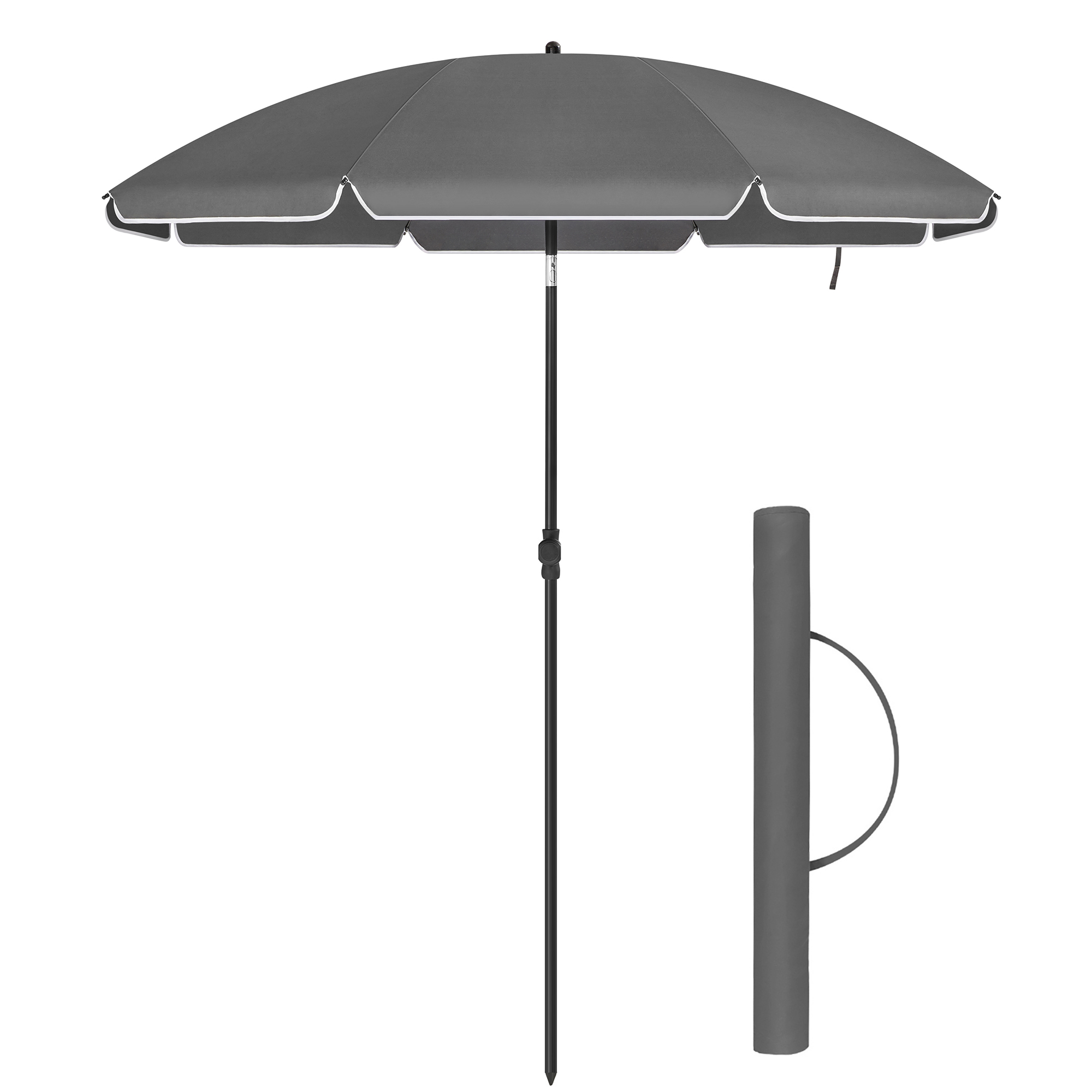 Parasol de 160 cm hauteur réglable avec sac de transport gris