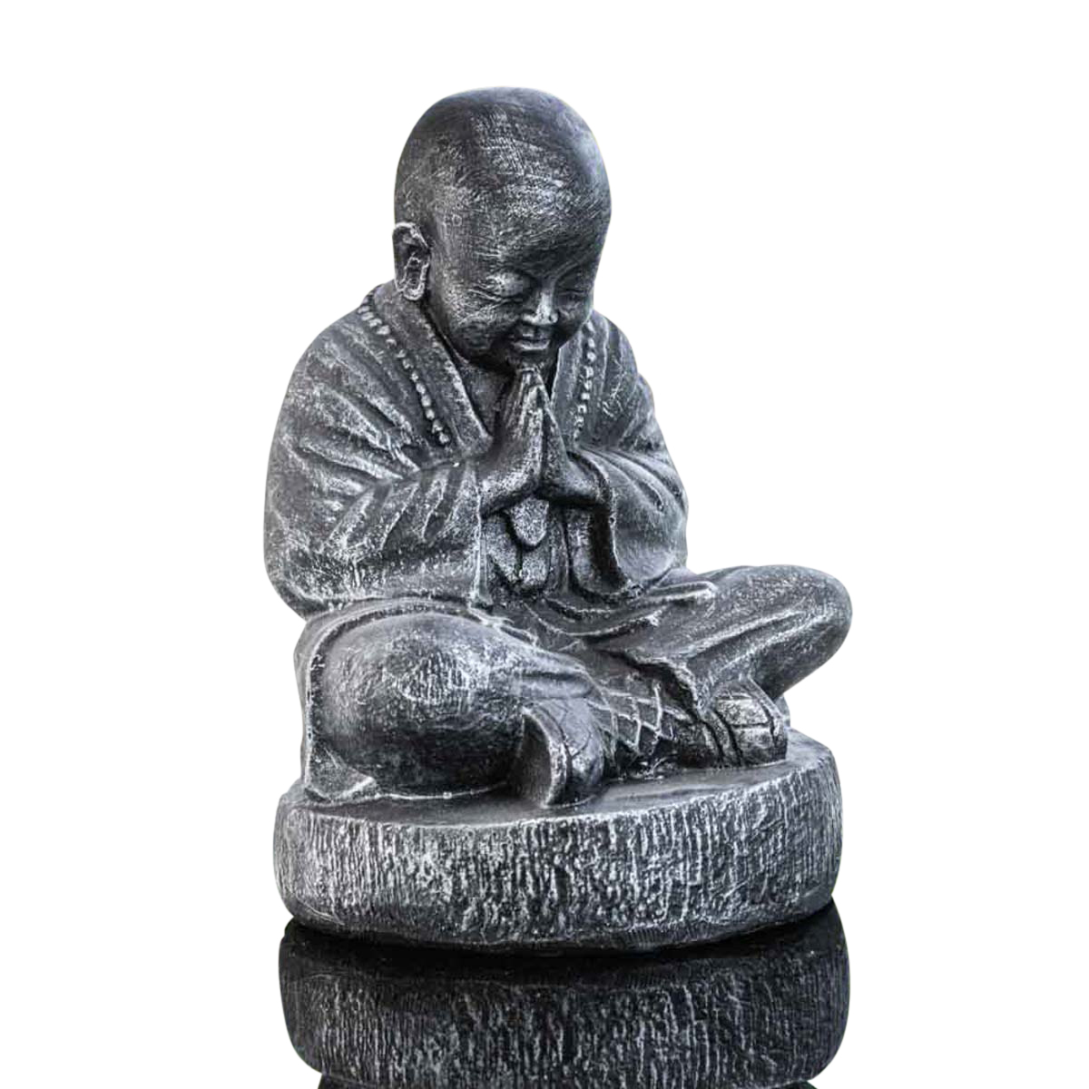 Statue moine shaolin assis gris patiné 40 cm