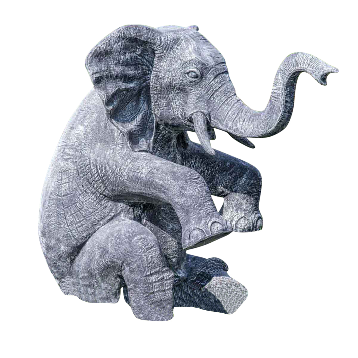 Statue éléphant patiné noir gris assis 95 cm