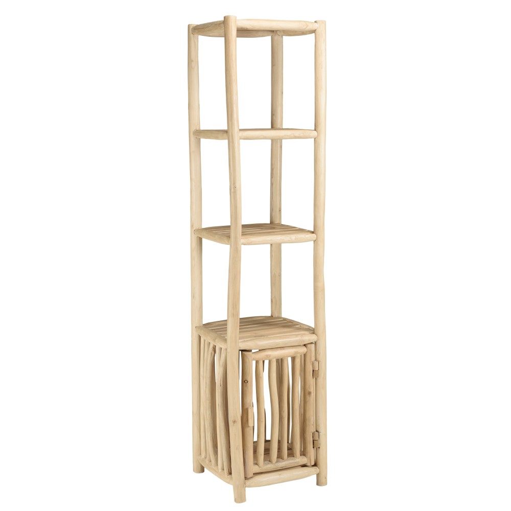Étagère 2 niveaux 1 porte en branches de teck naturel