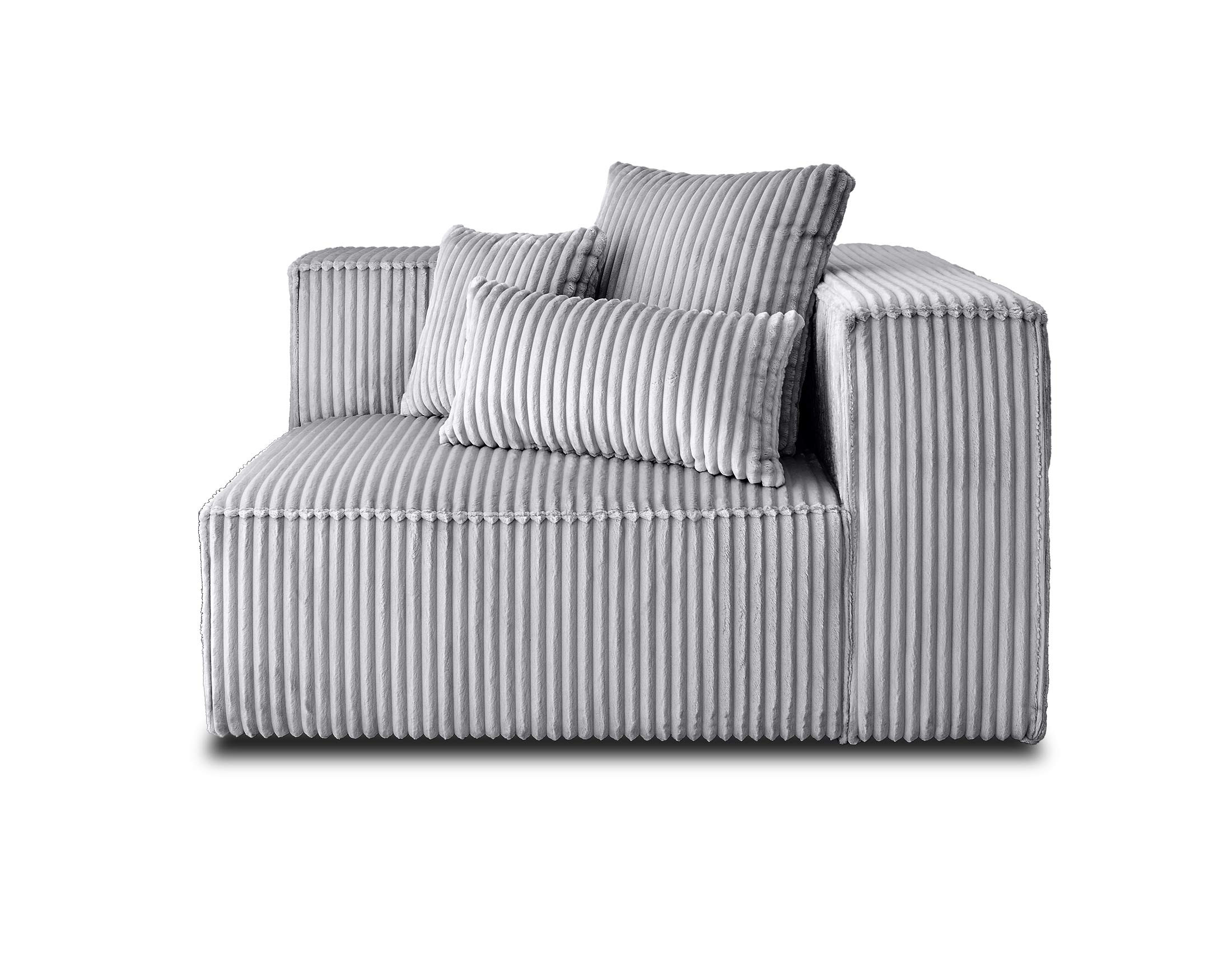 Canapé modulable 2 places angle droit en velours grosses côtes gris