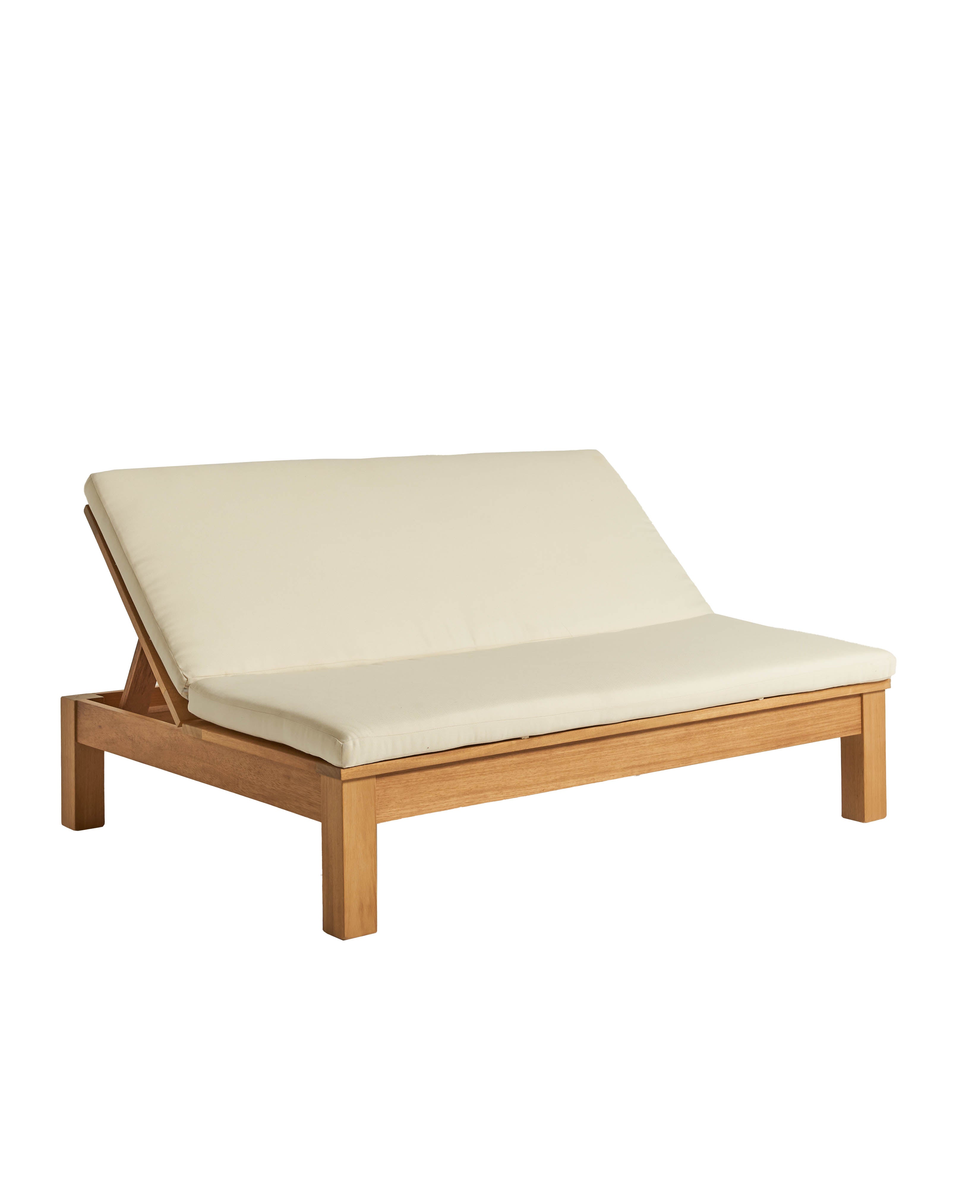 Canapé d'extérieur inclinable en bois d'iroko avec coussin déhoussable