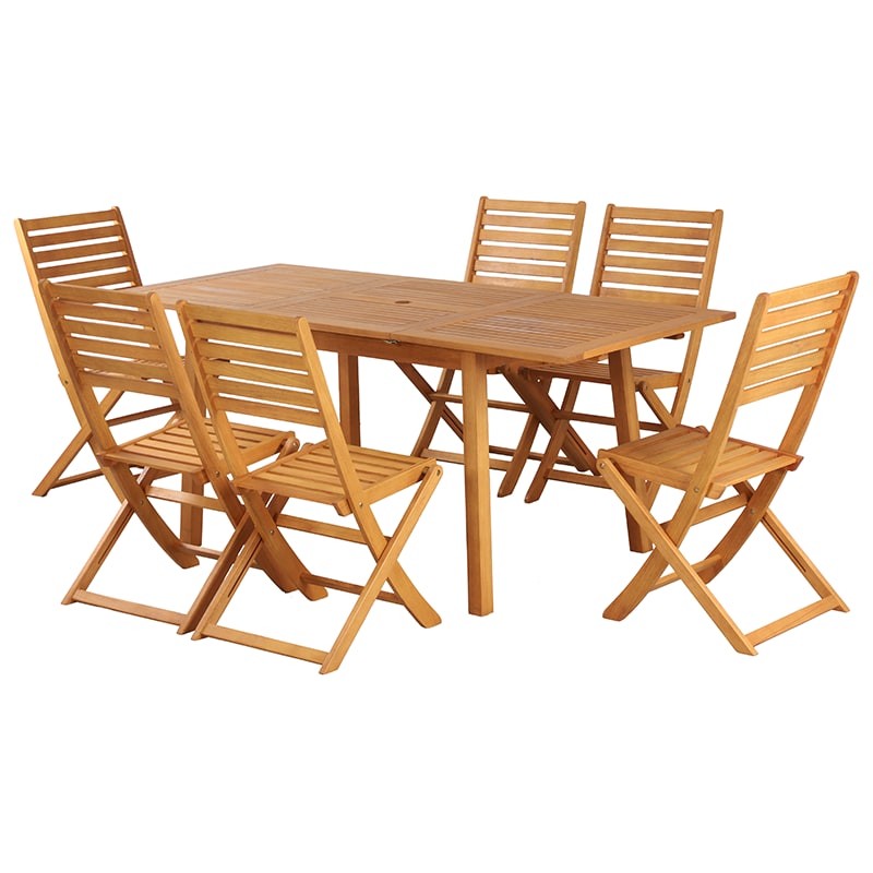 ensemble table et chaises  6 places en bois fsc 120-180 cm avec housse