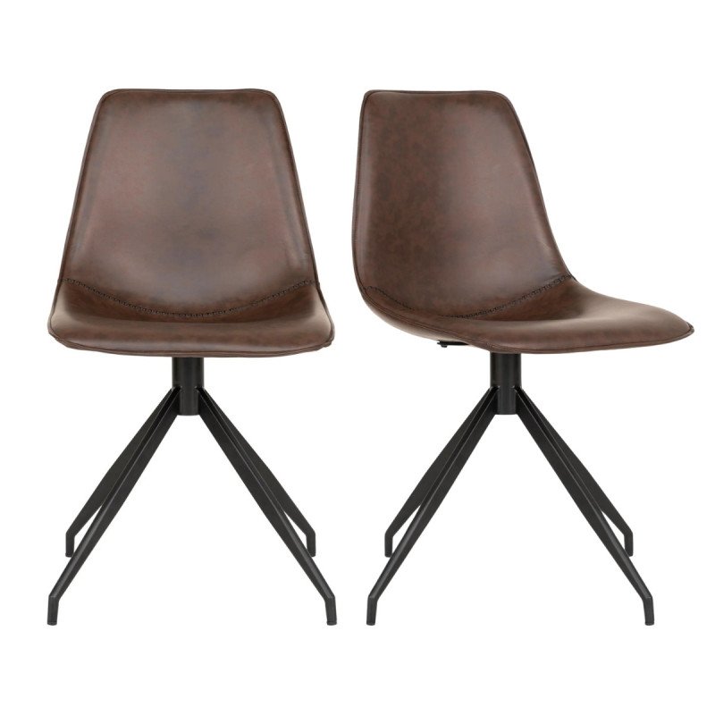 Lot de 2 chaises pivotantes en simili pieds métal noir marron