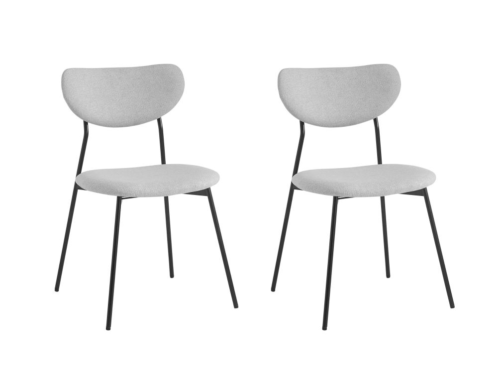 lot de 2 chaises en tissu avec pieds noirs - gris clair