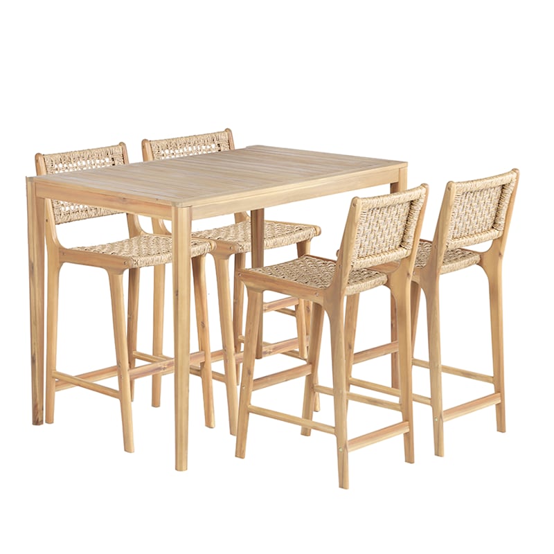 Ensemble table et 4 chaises hautes en bois d'acacia blanchi