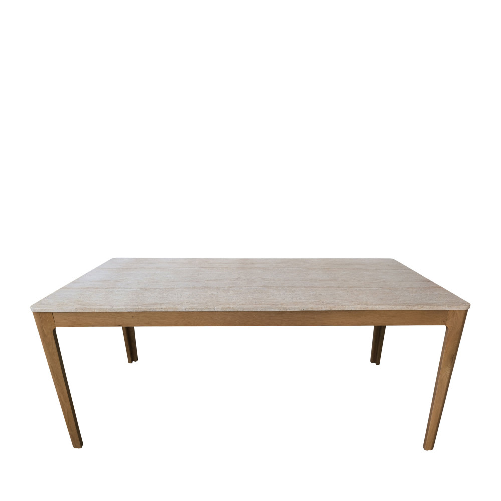Table à manger 6 personnes effet travertin et bois – Beige