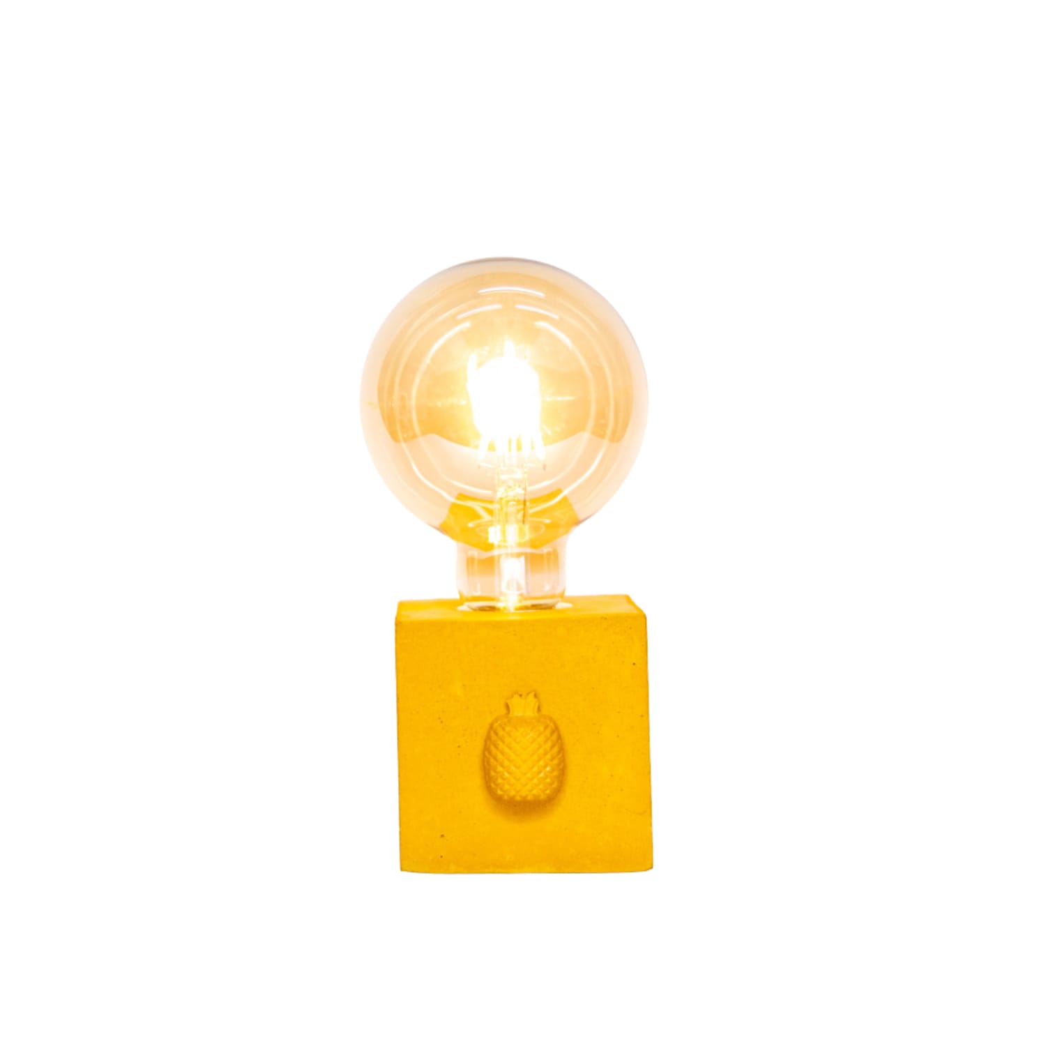 lampe de chevet béton jaune avec ananas et ampoule à filament