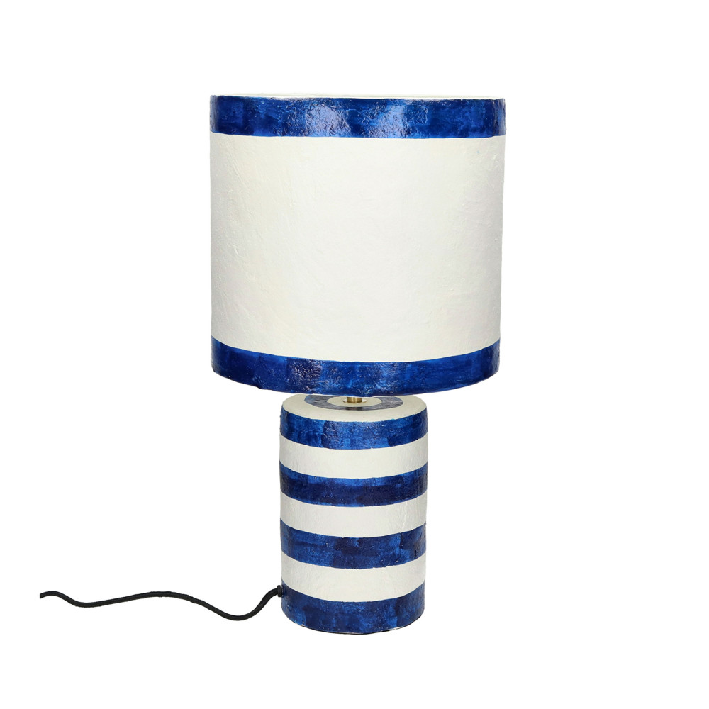 lampe à poser en papier d23cm blanc et bleu