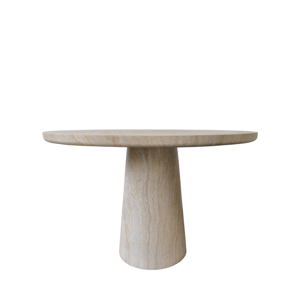 Table à manger 4 personnes ronde effet travertin – Beige
