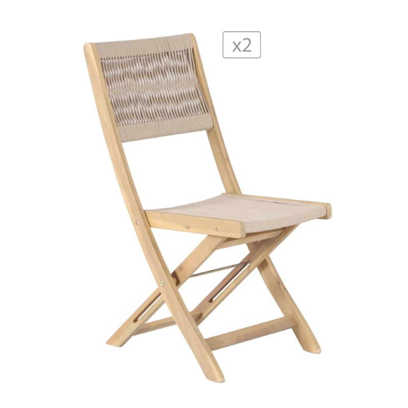 Lot de 2 chaises en bois d'acacia blanchi et corde beige