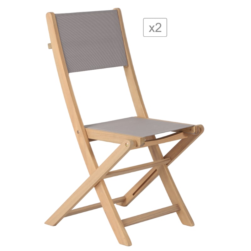 Lot de 2 chaises de jardin en bois d'acacia et textilène taupe