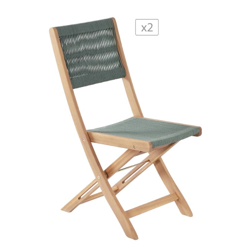 Lot de 2 chaises en bois d'acacia blanchi et corde verte