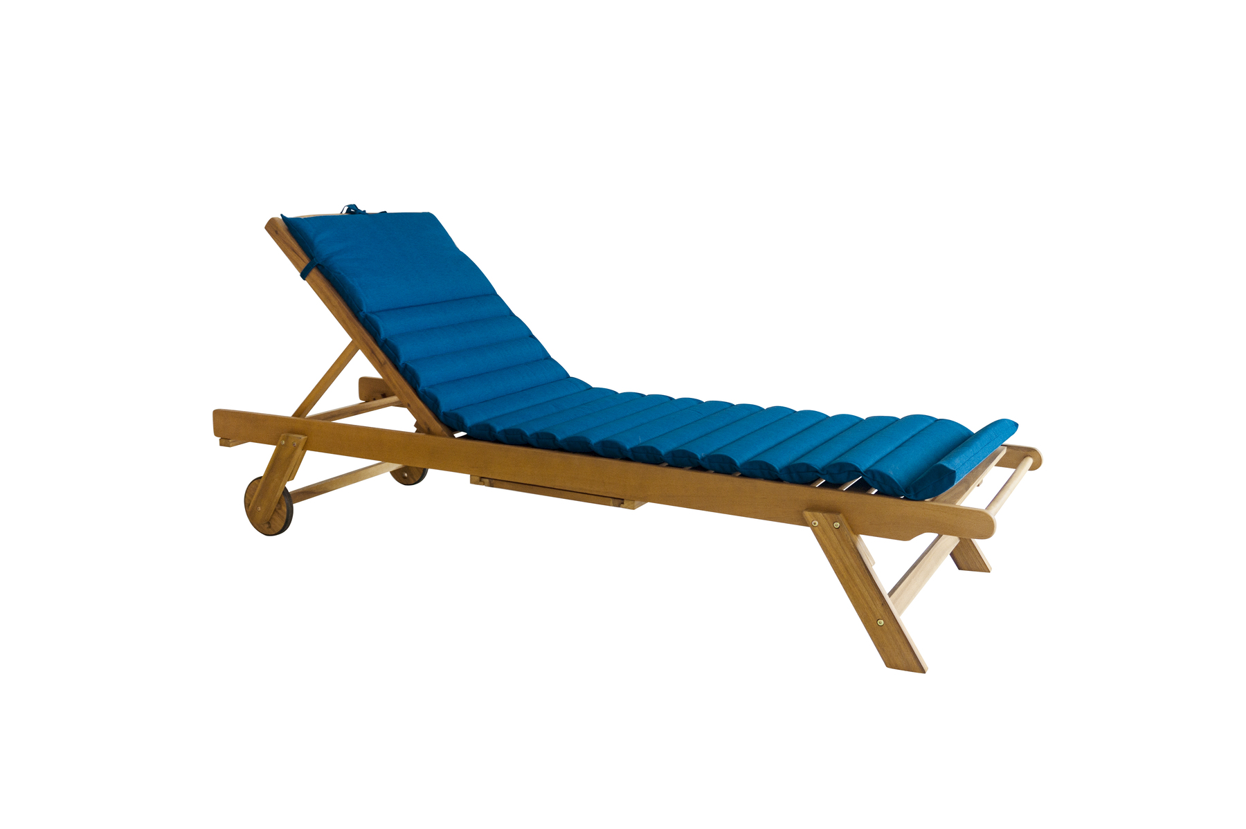 bain de soleil en bois d'acacia fsc avec matelas ondulo bleu